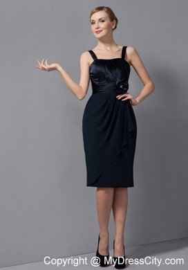 Black Column Strapless Knee-length Mother Of The Bride Dress with Flower Sash and Jacket