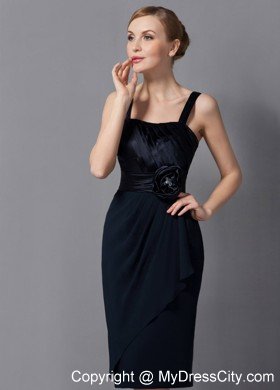 Black Column Strapless Knee-length Mother Of The Bride Dress with Flower Sash and Jacket