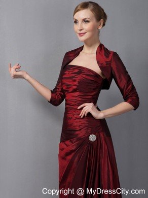 Wine Red Column Strapless Floor-length Taffeta Ruche Decorate Mother Dress with Jacket