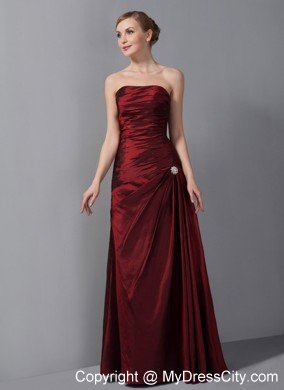 Wine Red Column Strapless Floor-length Taffeta Ruche Decorate Mother Dress with Jacket