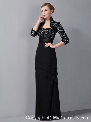 Black Column Floor-length Chiffon Appliques Decorate Mother Of The Bride Dress with Jacket