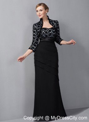 Black Column Floor-length Chiffon Appliques Decorate Mother Of The Bride Dress with Jacket