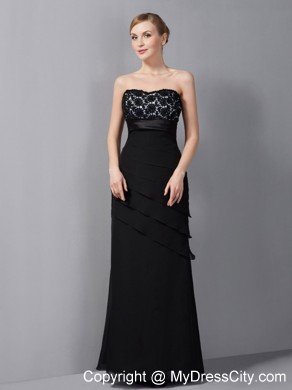 Black Column Floor-length Chiffon Appliques Decorate Mother Of The Bride Dress with Jacket