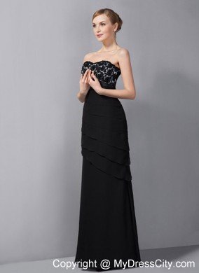 Black Column Floor-length Chiffon Appliques Decorate Mother Of The Bride Dress with Jacket