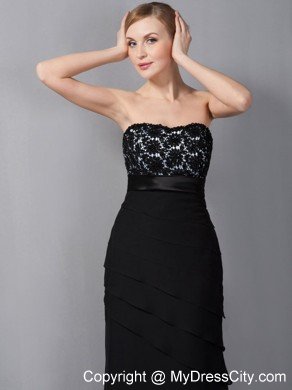 Black Column Floor-length Chiffon Appliques Decorate Mother Of The Bride Dress with Jacket