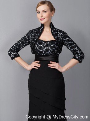 Black Column Floor-length Chiffon Appliques Decorate Mother Of The Bride Dress with Jacket