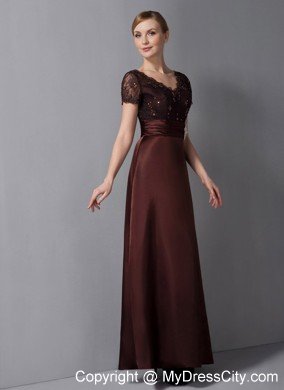 Burgundy Column V-neck Ankle-length Mother Of The Bride Dress with Beading and Diamond