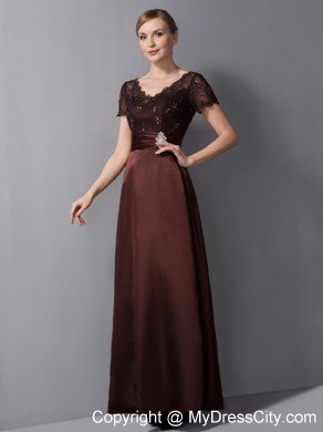 Burgundy Column V-neck Ankle-length Mother Of The Bride Dress with Beading and Diamond