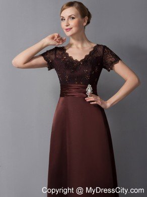 Burgundy Column V-neck Ankle-length Mother Of The Bride Dress with Beading and Diamond