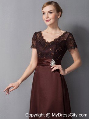 Burgundy Column V-neck Ankle-length Mother Of The Bride Dress with Beading and Diamond