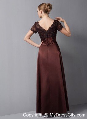 Burgundy Column V-neck Ankle-length Mother Of The Bride Dress with Beading and Diamond