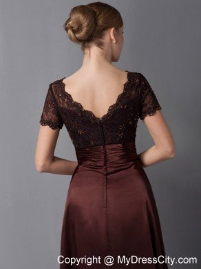 Burgundy Column V-neck Ankle-length Mother Of The Bride Dress with Beading and Diamond