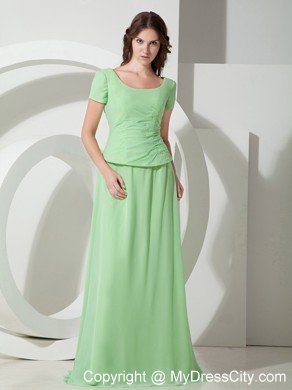 Apple Green Empire Scoop Beaded Chiffon Short Sleeves Mother Of The Bride Dress