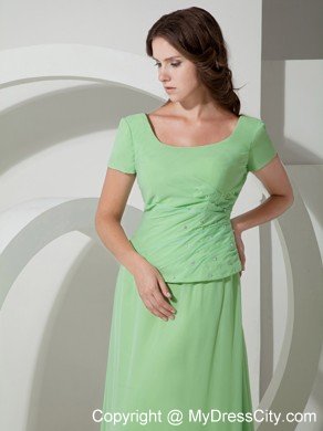 Apple Green Empire Scoop Beaded Chiffon Short Sleeves Mother Of The Bride Dress