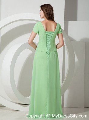 Apple Green Empire Scoop Beaded Chiffon Short Sleeves Mother Of The Bride Dress