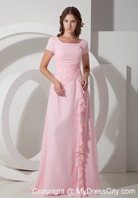 Baby Pink Empire Square Neck Floor-length Chiffon Beading Mother Of The Bride Dress