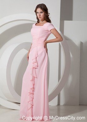 Baby Pink Empire Square Neck Floor-length Chiffon Beading Mother Of The Bride Dress