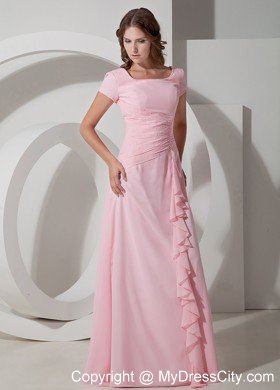 Baby Pink Empire Square Neck Floor-length Chiffon Beading Mother Of The Bride Dress