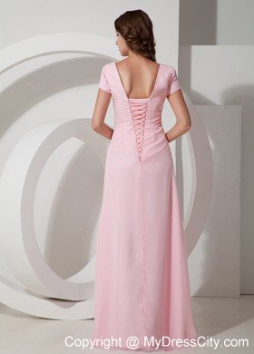 Baby Pink Empire Square Neck Floor-length Chiffon Beading Mother Of The Bride Dress