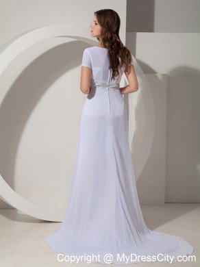 Fashionable Empire V-Neck Court Train ruched Chiffon Mothers Dresses with Beading