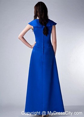 Royal Blue Column V-neck Ankle-length Satin Ruched Bodice Mother Of The Bride Dress