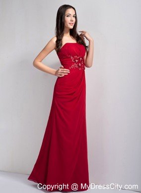 Strapless Red Floor-length Chiffon Beading and flower Decorate Mother Dress with Jacket