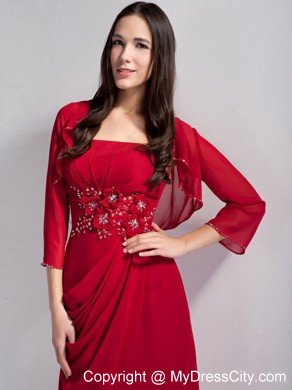 Strapless Red Floor-length Chiffon Beading and flower Decorate Mother Dress with Jacket