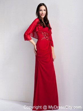 Strapless Red Floor-length Chiffon Beading and flower Decorate Mother Dress with Jacket