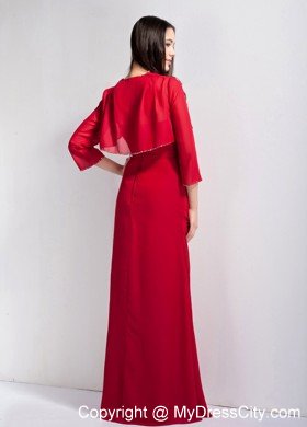 Strapless Red Floor-length Chiffon Beading and flower Decorate Mother Dress with Jacket