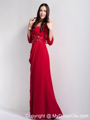 Strapless Red Floor-length Chiffon Beading and flower Decorate Mother Dress with Jacket