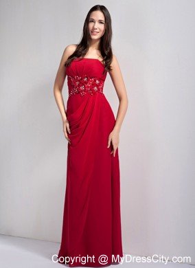 Strapless Red Floor-length Chiffon Beading and flower Decorate Mother Dress with Jacket