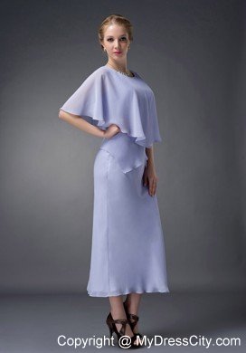 Lilac Column Scoop Neck Ankle-length Chiffon Wedding Guest Dress with Butterfly Sleeves