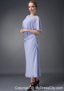 Lilac Column Scoop Neck Ankle-length Chiffon Wedding Guest Dress with Butterfly Sleeves