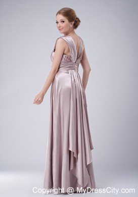 Straps Empire V-neck Floor-length Taffeta Wedding Guest Dres with Hand Made Flowers