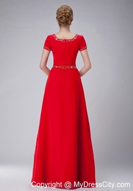 Red Empire Scoop Floor-length Mother Of The Bride Dress with Rhinestone and Embroidery