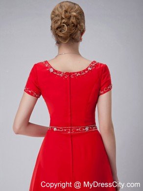 Red Empire Scoop Floor-length Mother Of The Bride Dress with Rhinestone and Embroidery