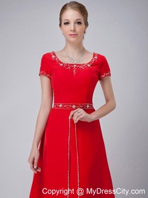 Red Empire Scoop Floor-length Mother Of The Bride Dress with Rhinestone and Embroidery