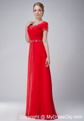 Red Empire Scoop Floor-length Mother Of The Bride Dress with Rhinestone and Embroidery