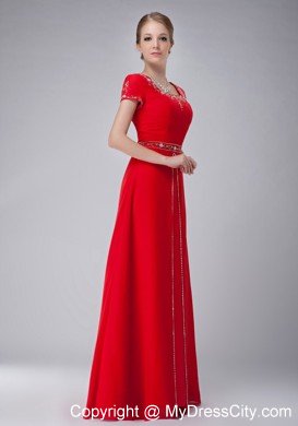 Red Empire Scoop Floor-length Mother Of The Bride Dress with Rhinestone and Embroidery