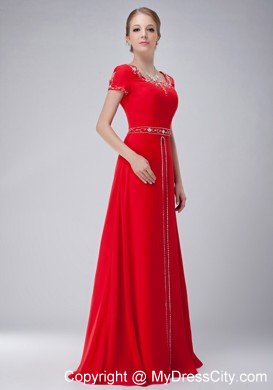 Red Empire Scoop Floor-length Mother Of The Bride Dress with Rhinestone and Embroidery