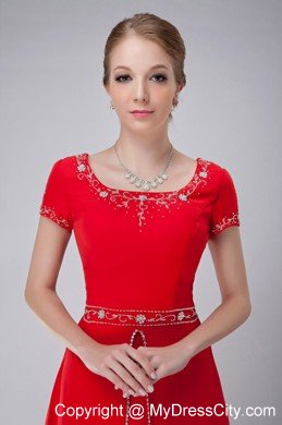 Red Empire Scoop Floor-length Mother Of The Bride Dress with Rhinestone and Embroidery