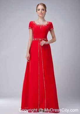 Red Empire Scoop Floor-length Mother Of The Bride Dress with Rhinestone and Embroidery