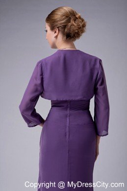 Purple Straps Floor-length Chiffon Ruched and Beaded Mothers Dresses with Jacket