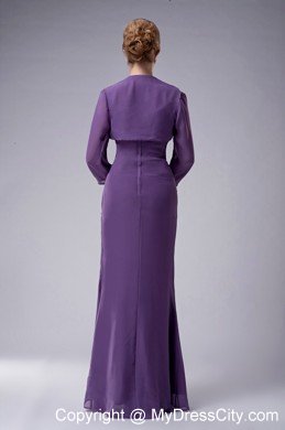 Purple Straps Floor-length Chiffon Ruched and Beaded Mothers Dresses with Jacket