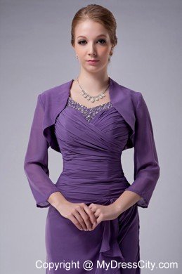 Purple Straps Floor-length Chiffon Ruched and Beaded Mothers Dresses with Jacket