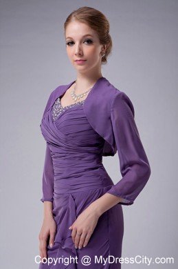 Purple Straps Floor-length Chiffon Ruched and Beaded Mothers Dresses with Jacket