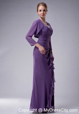 Purple Straps Floor-length Chiffon Ruched and Beaded Mothers Dresses with Jacket