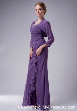 Purple Straps Floor-length Chiffon Ruched and Beaded Mothers Dresses with Jacket