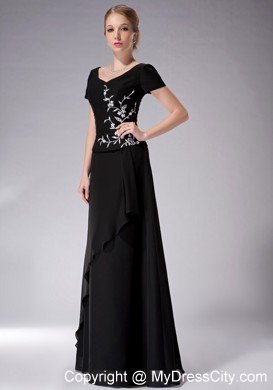 Black Empire Scoop Floor-length Chiffon Mother Of The Bride Dress with Appliques