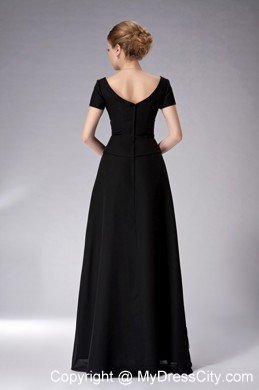 Black Empire Scoop Floor-length Chiffon Mother Of The Bride Dress with Appliques